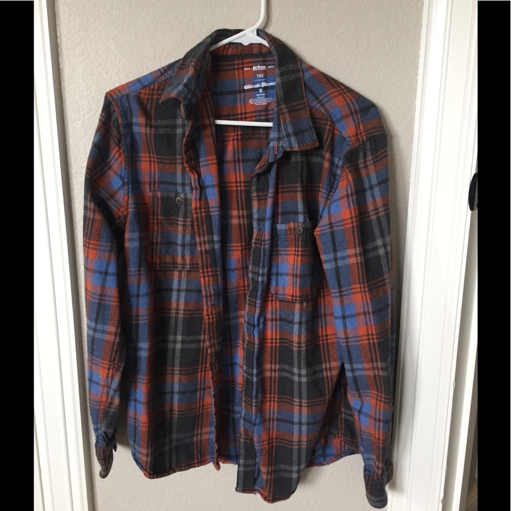 Black, blue, and orange flannel